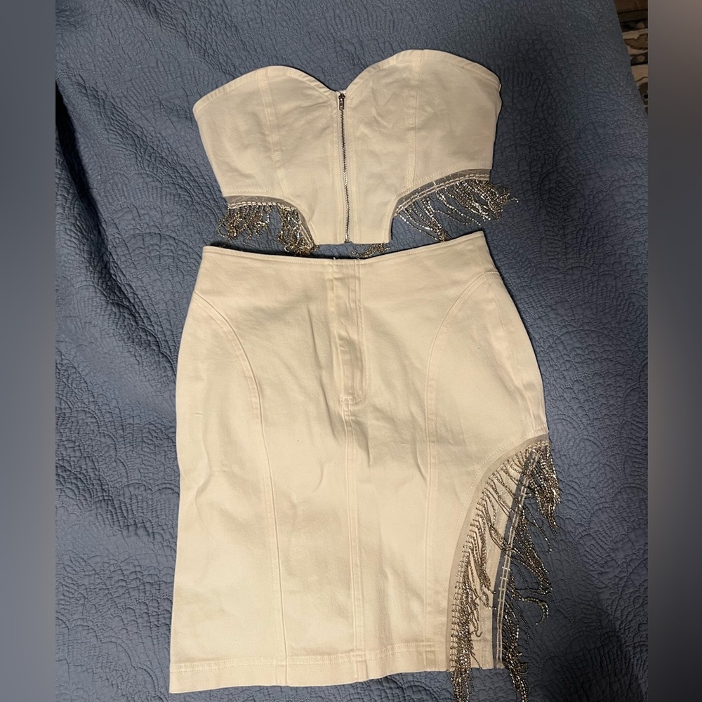 White denim rhinestone set